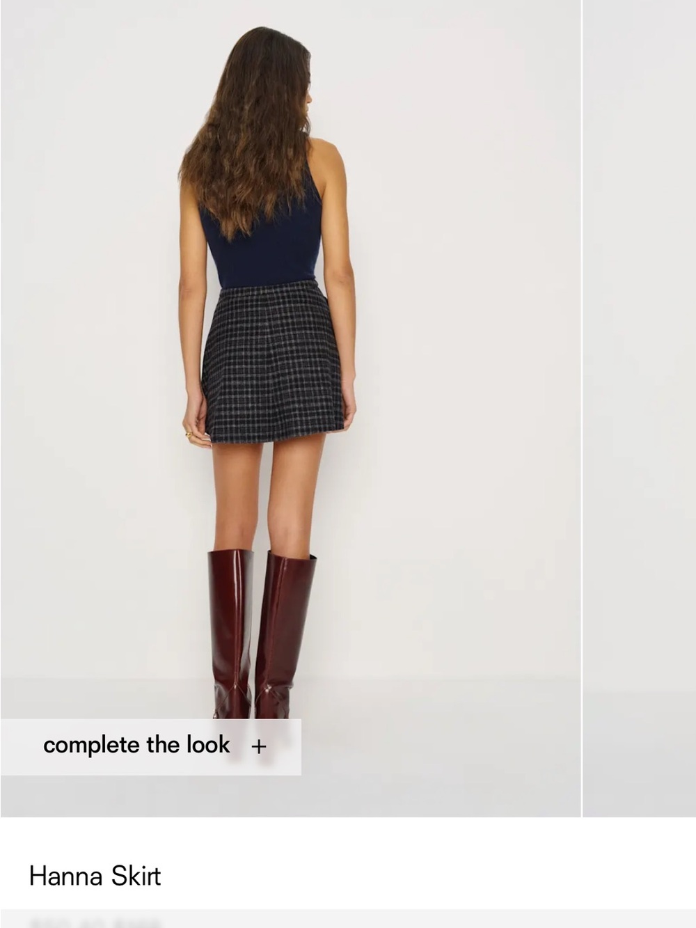 Reformation Hanna Plaid Mini Skirt in Black and Gray